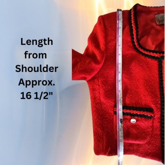 Suit Jacket by Rickie Freeman for T.J. Suits Red with Black Trim Size 4 - Picture 6 of 7